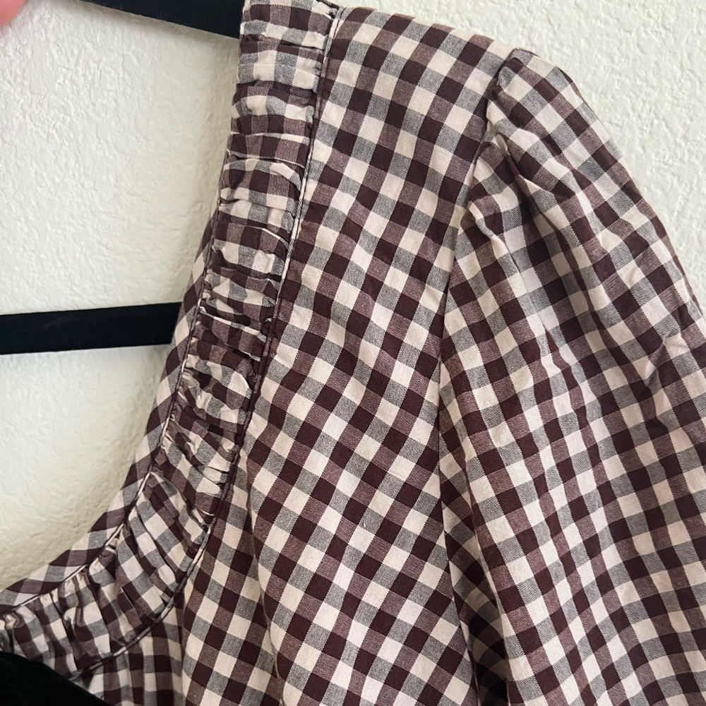 Damson Madder Dakota Bow Gingham Puff-Sleeve Midi Dress UK 16 - Picture 8 of 11
